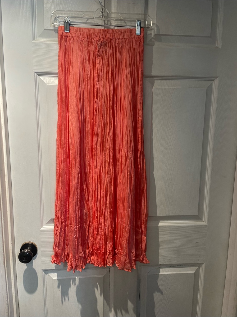 Vintage Savannah Flowy Crinkle Maxi Skirt in Coral 100% Silk Small
